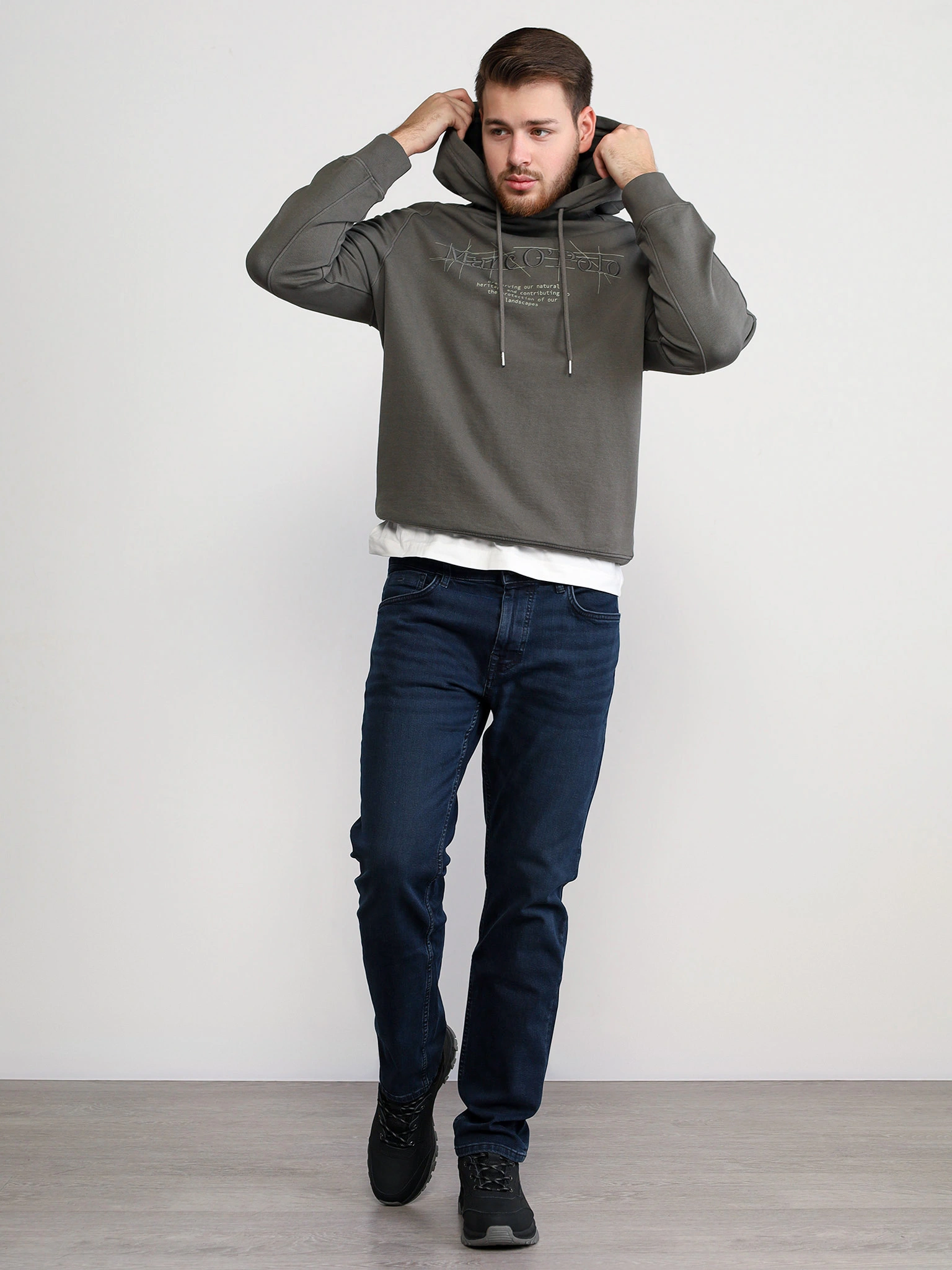 Толстовка цвета хаки с капюшоном из хлопка